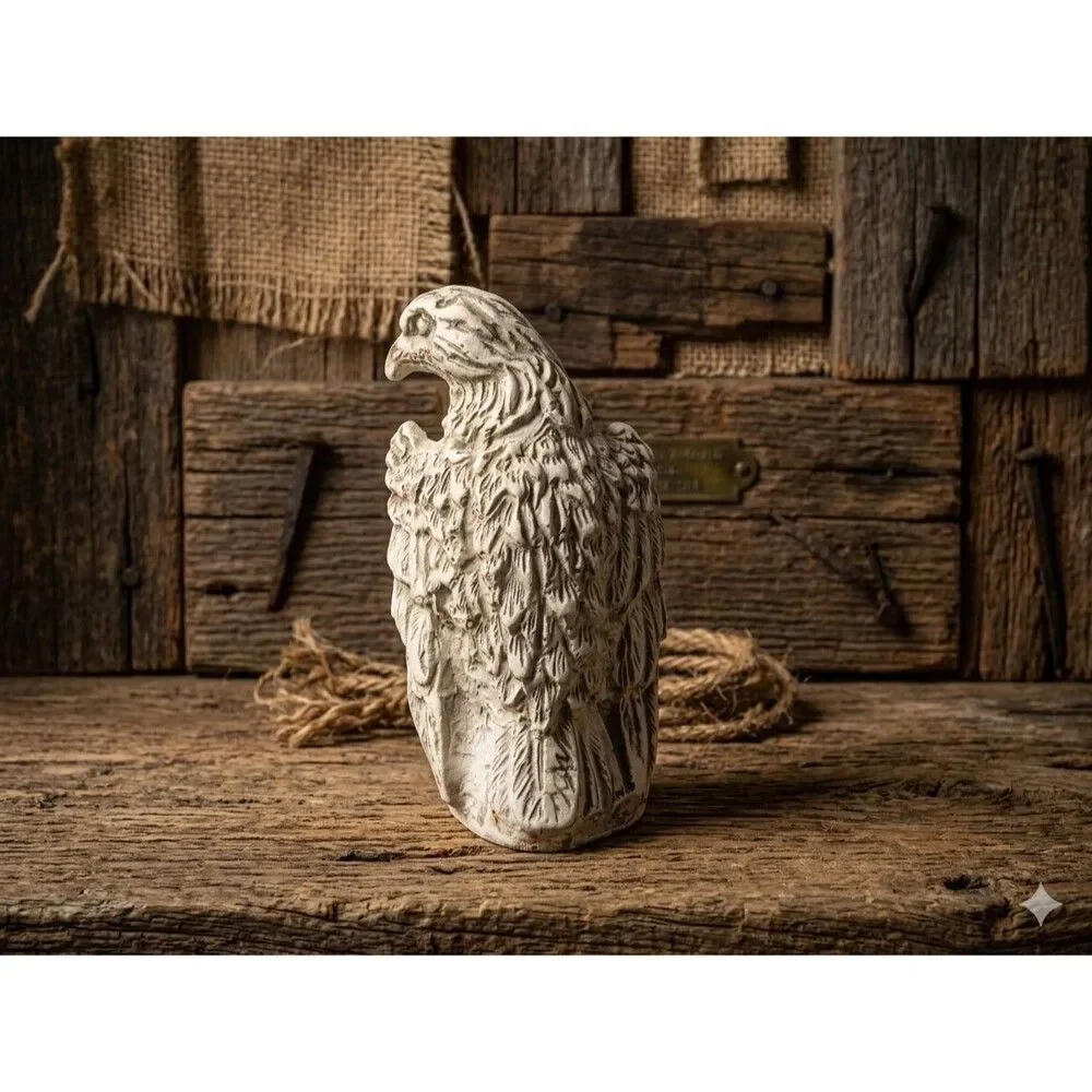 Majestic Eagle Sculpture Figurine Rustic White Stone Look Home Decor Statue